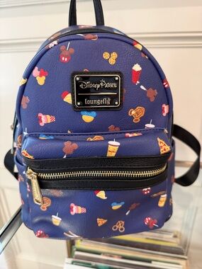 Loungefly Rare Disney Parks Snacks Original Navy Print Mini Backpack